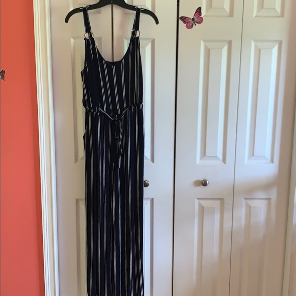Navy blue and white stripe jumpsuit